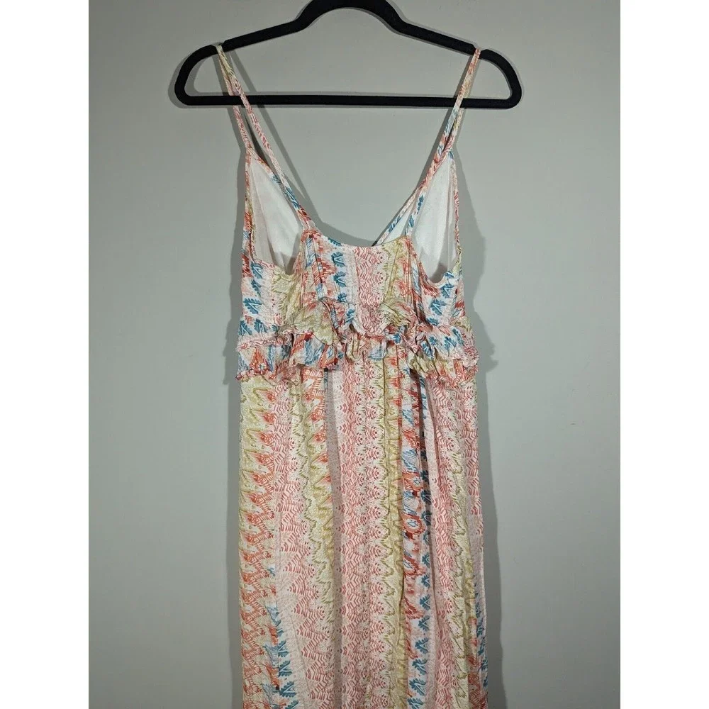 Hummingbird Colorful Abstract Print Ruffle Midi Sleeveless Dress Women Size M - Picture 4 of 6